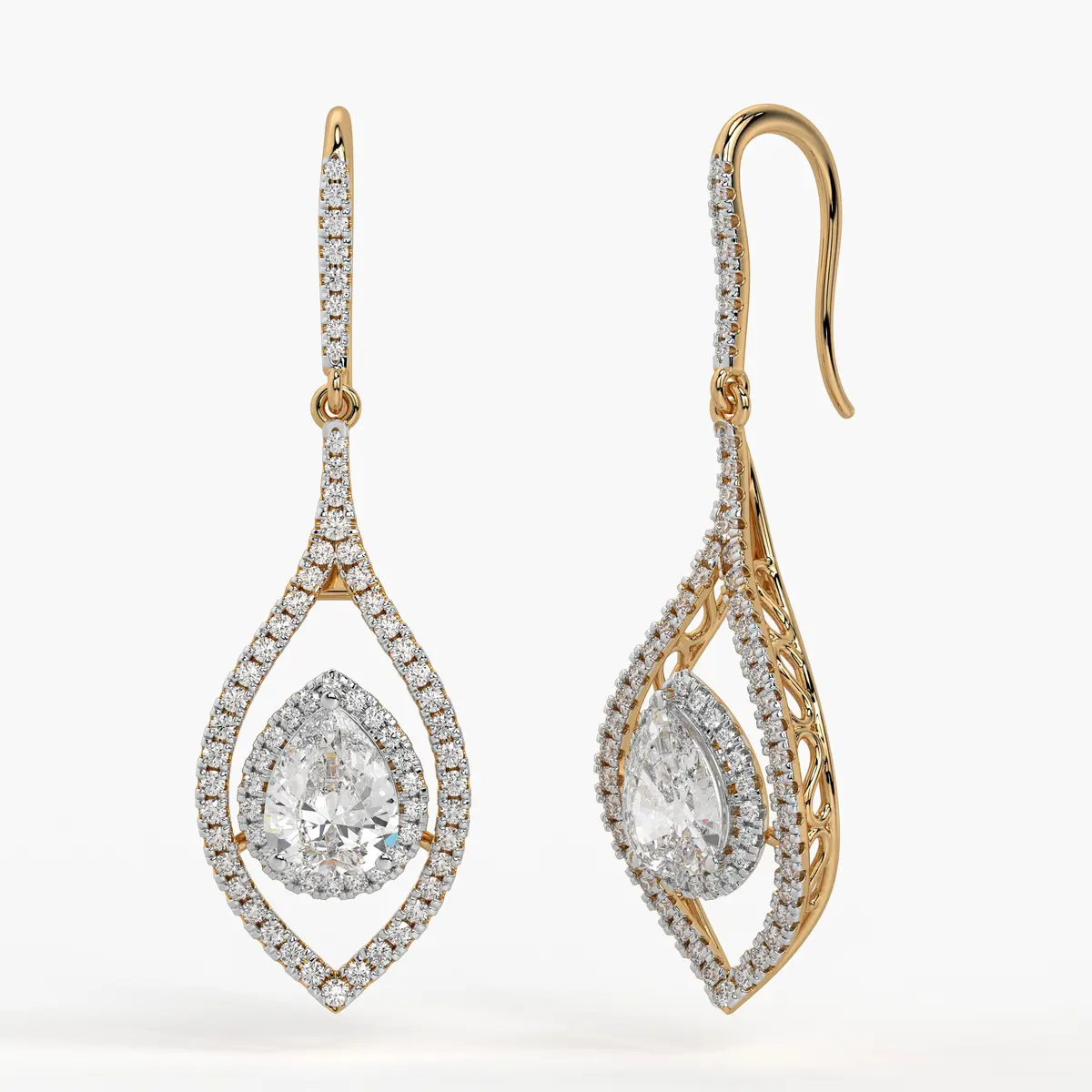 Pear Halo Drop Earrings