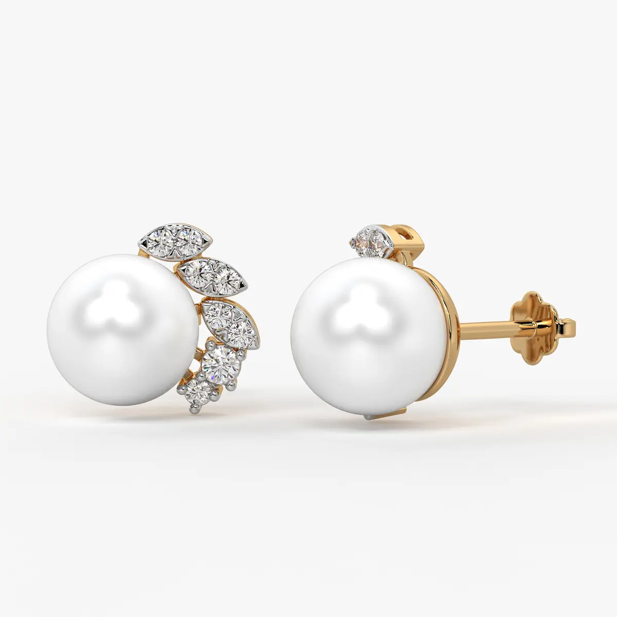 Pearl Leaf Cluster Stud Earrings