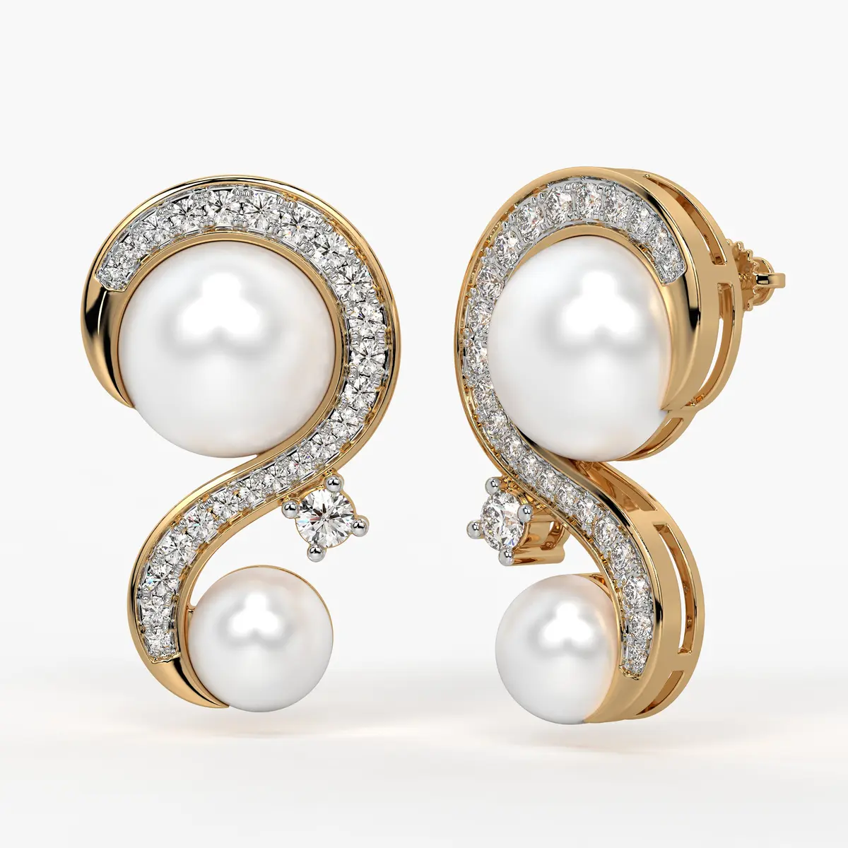 S-Curve Pearl Stud Earrings