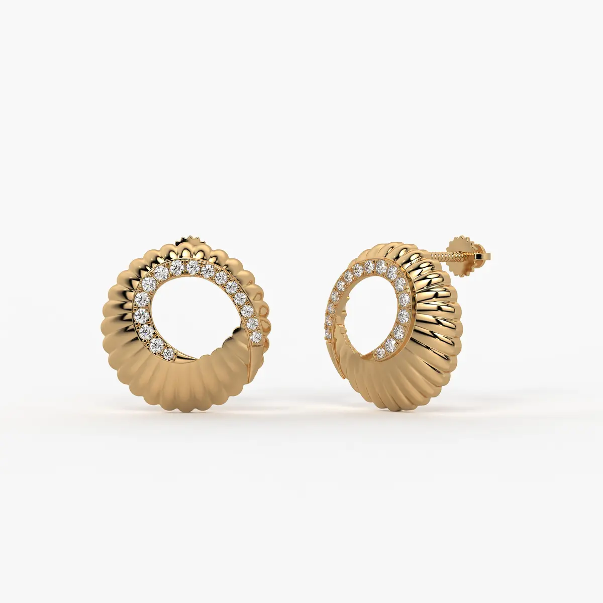 Fluted Spiral Cluster Stud Earrings