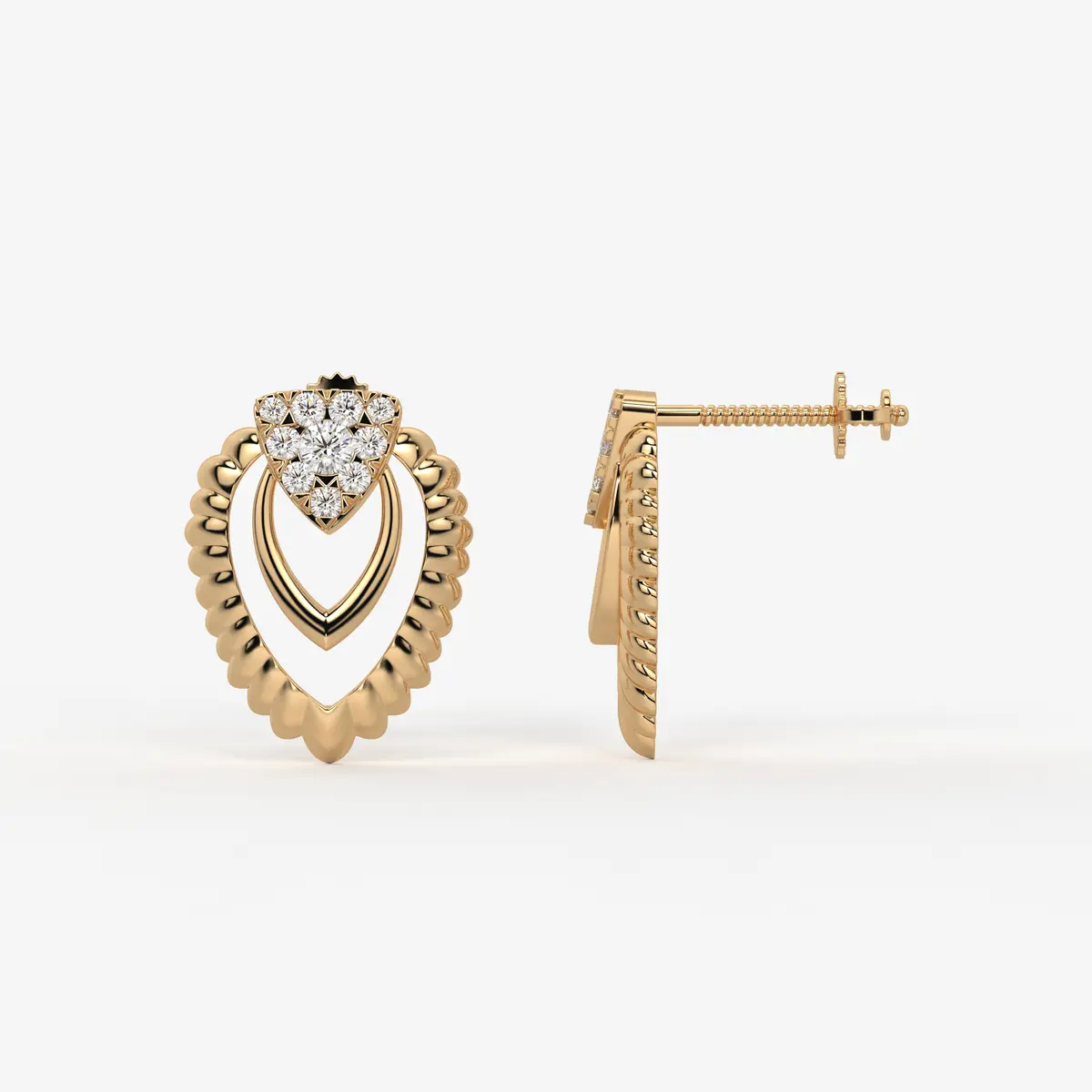 Layered Scallop Heart Stud Earrings
