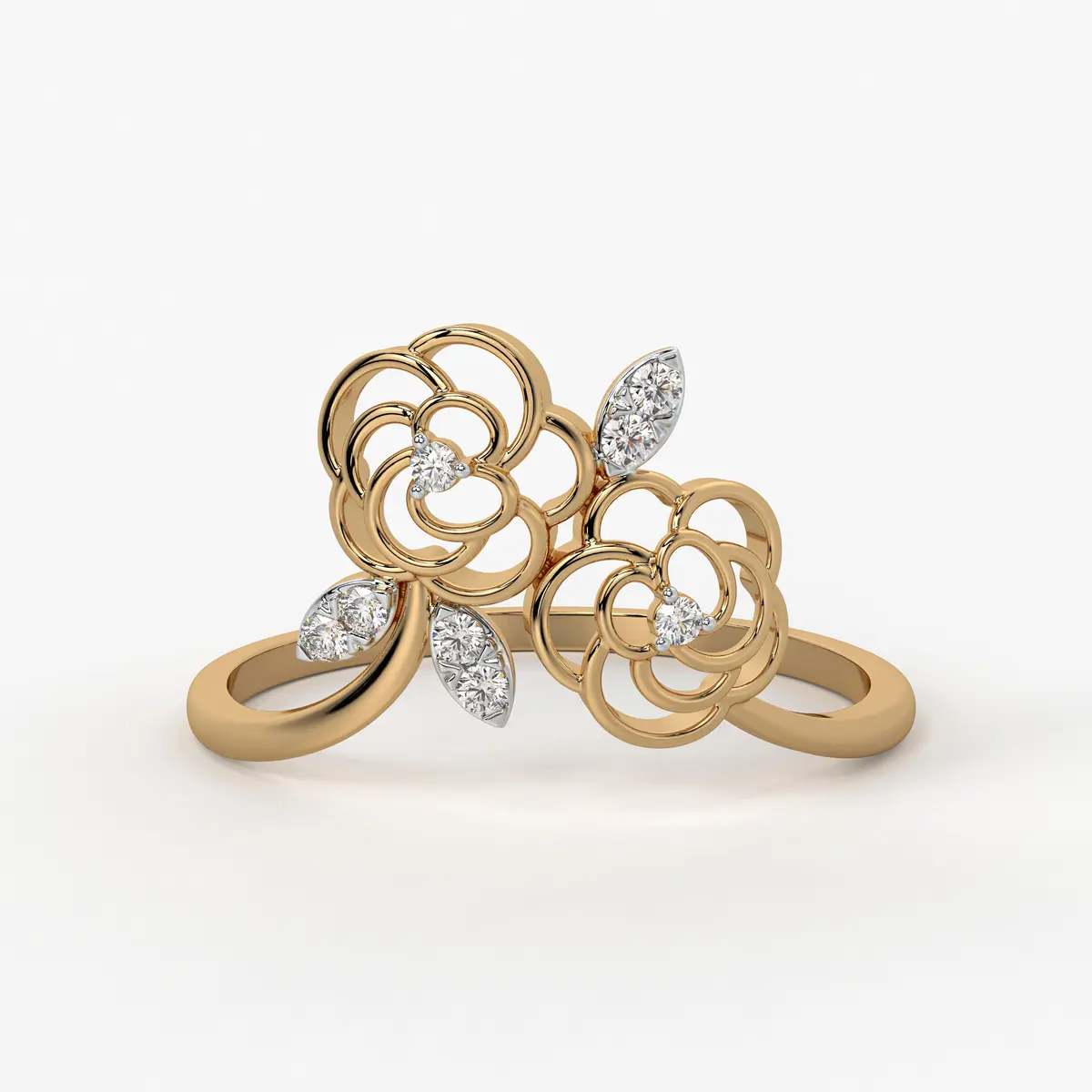 Twin Rose Floral Ladies Ring