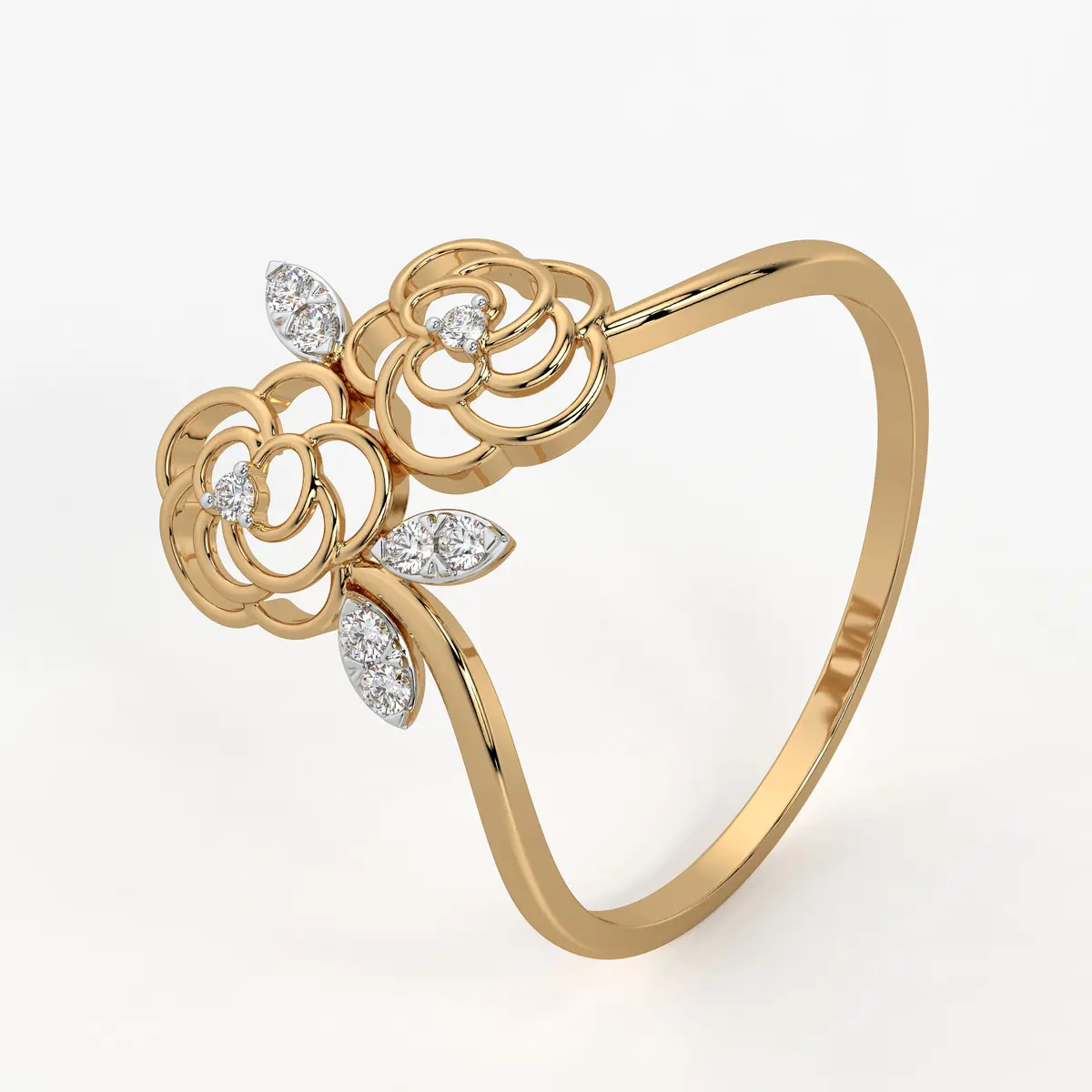 Twin Rose Floral Ladies Ring