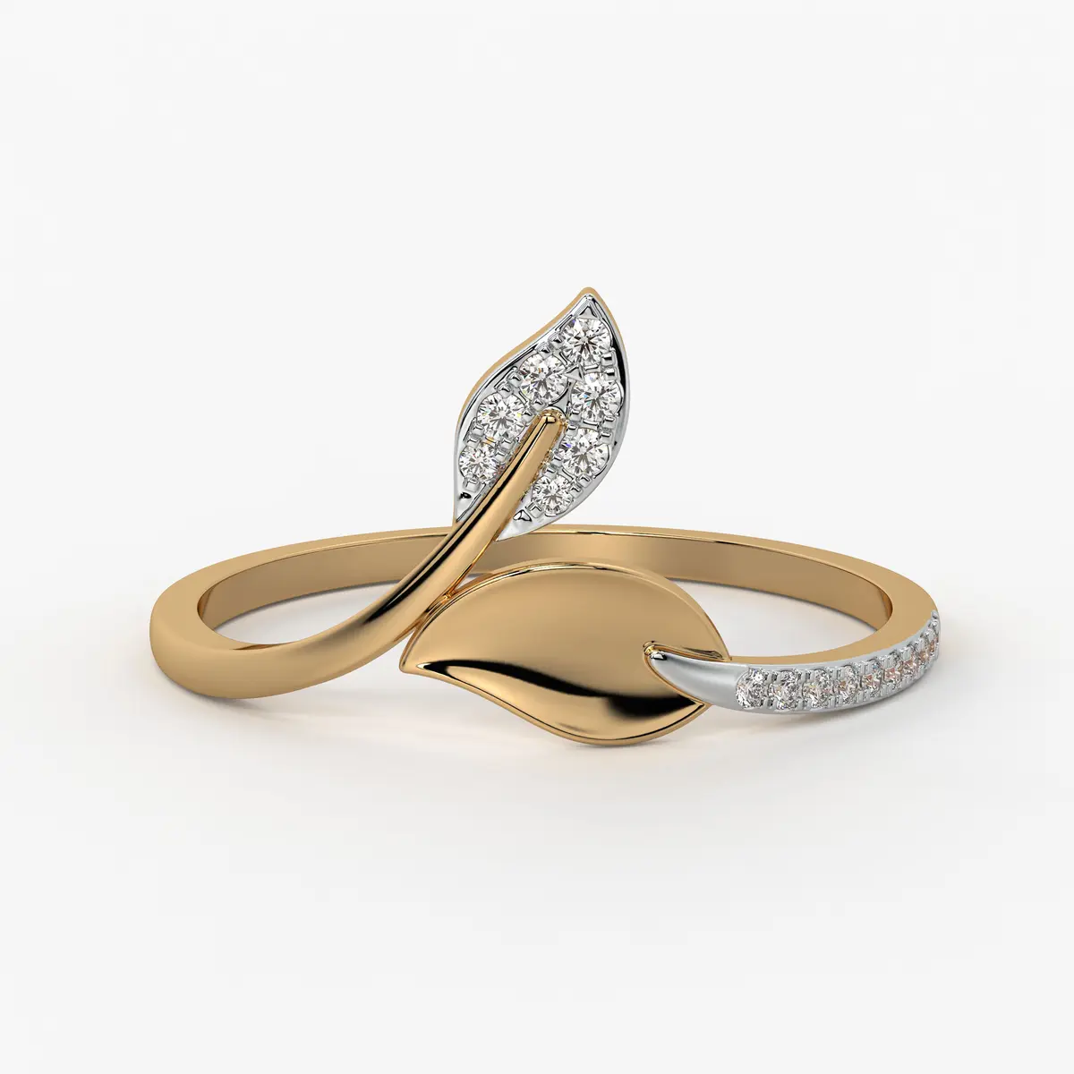 Twin Leaf Accent Ladies Ring