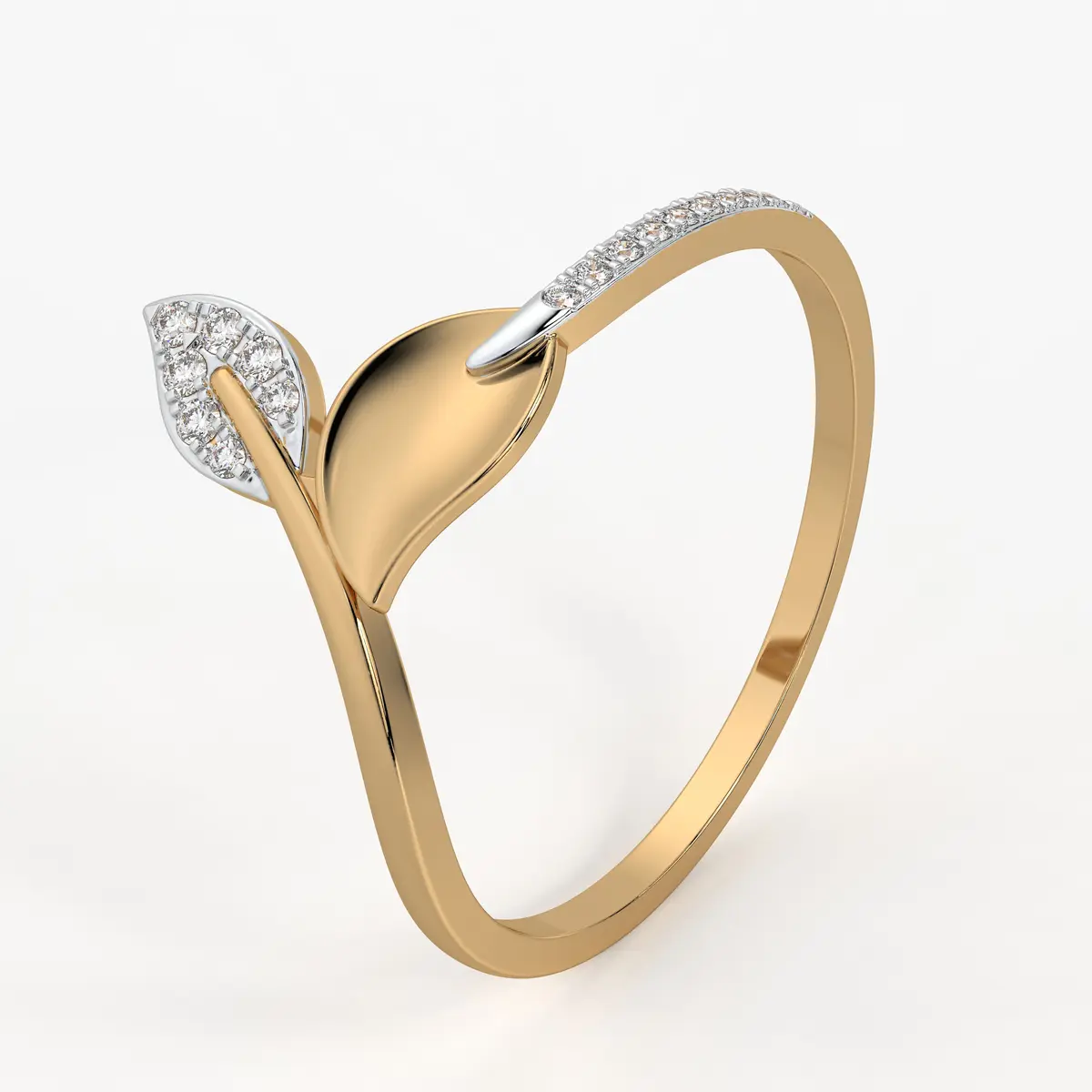 Twin Leaf Accent Ladies Ring