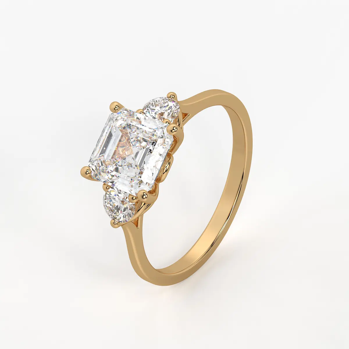 Emerald Trio Solitaire Ladies Ring