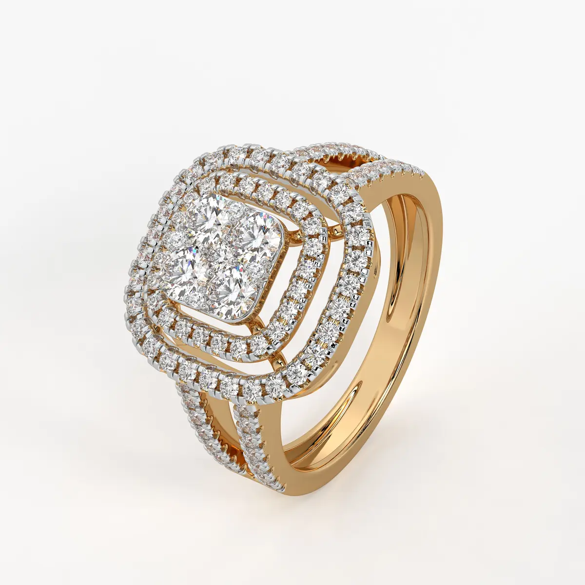 Cushion Halo Split Band Ladies Ring