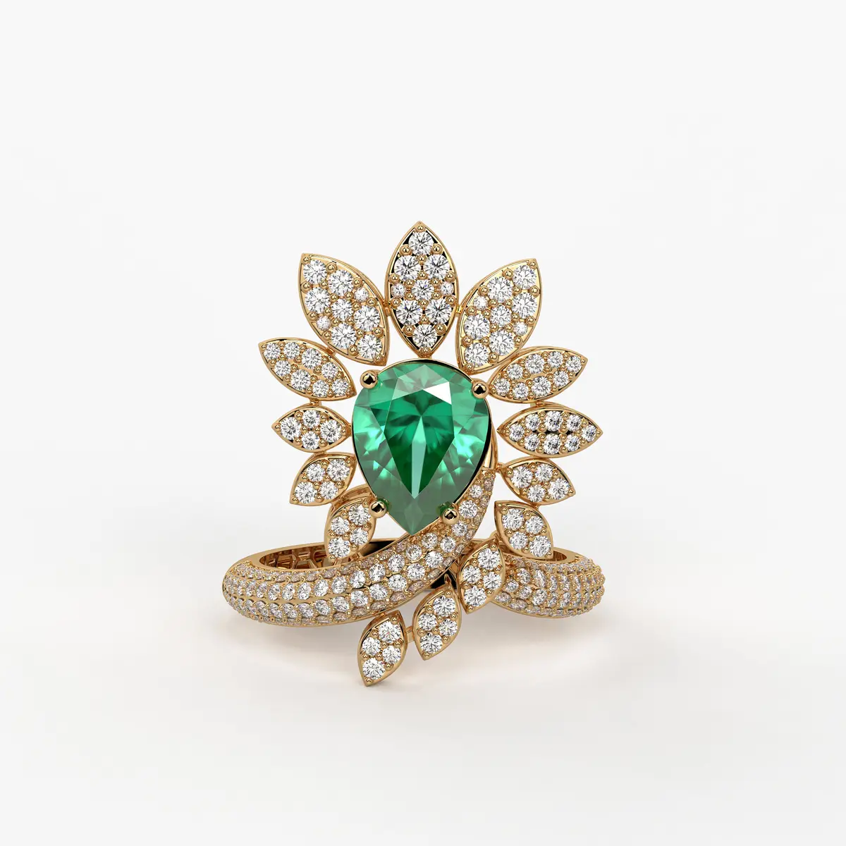 Pear Floral Halo Ladies Ring