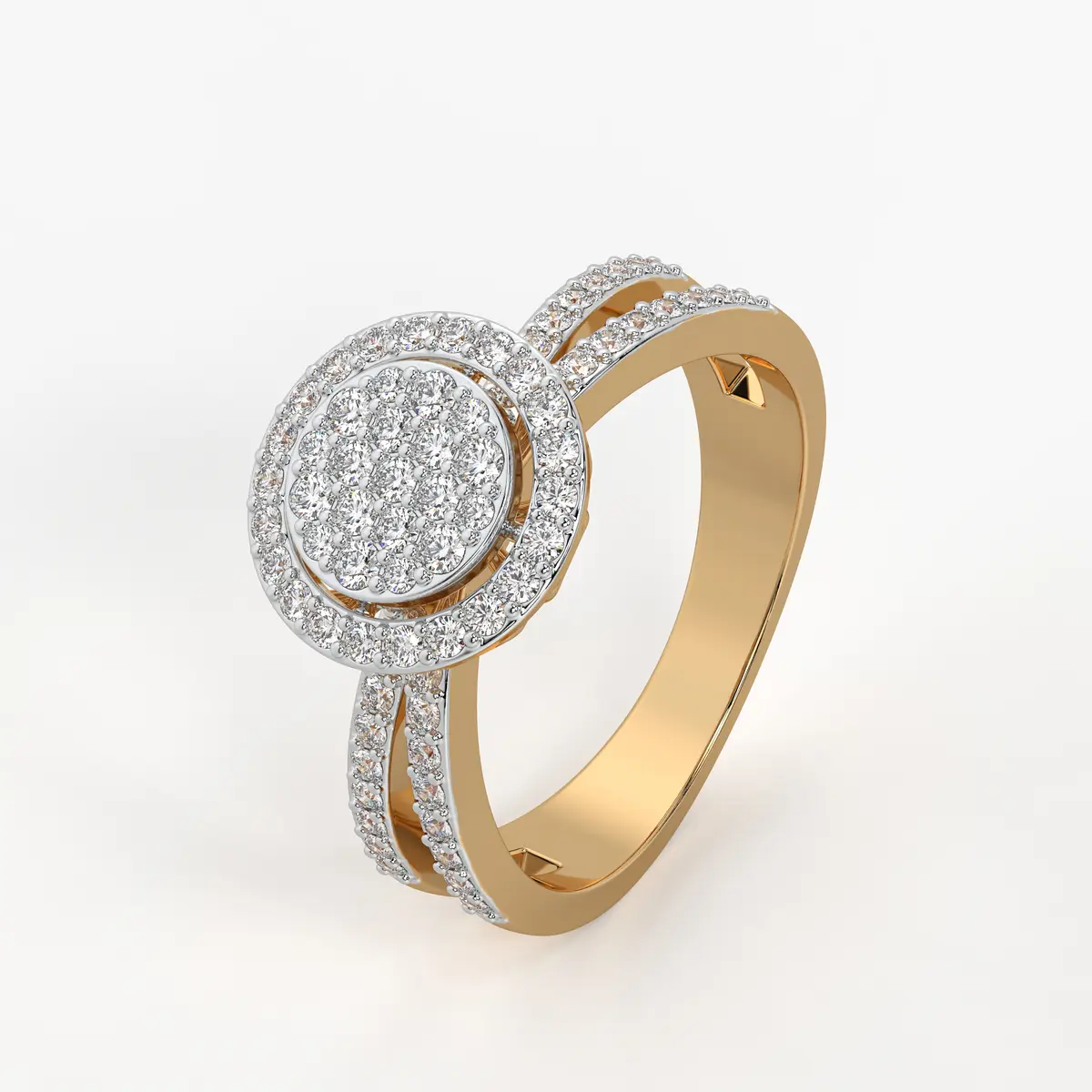 Round Halo Split-Band Ladies Ring