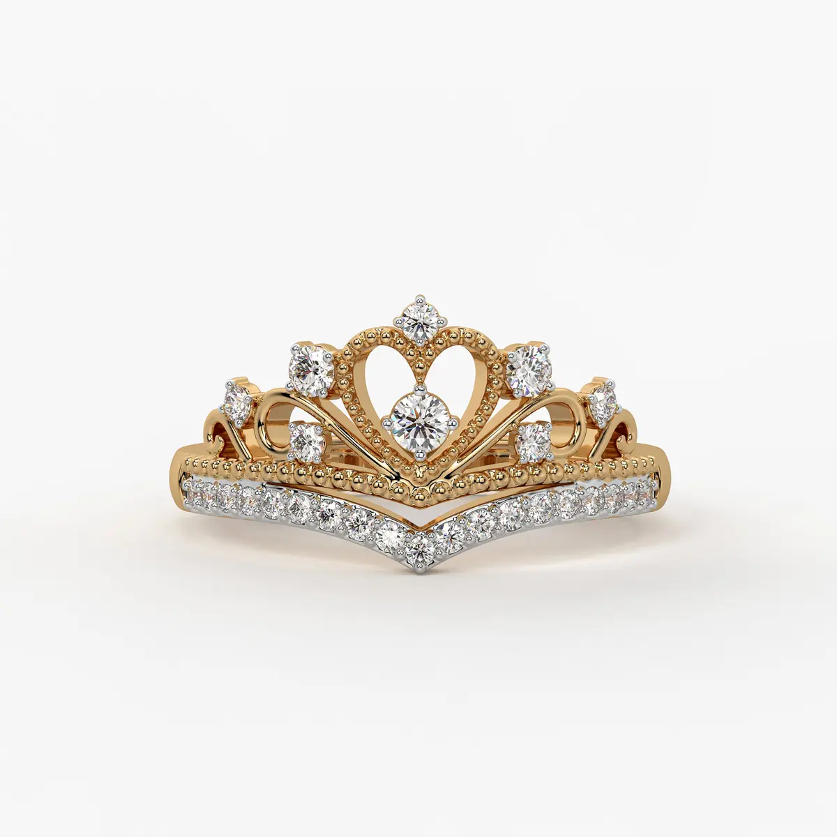 Crown Heart Halo Ladies Ring