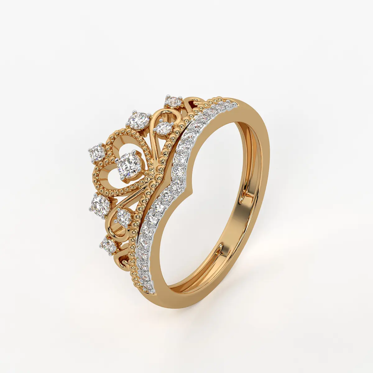 Crown Heart Halo Ladies Ring