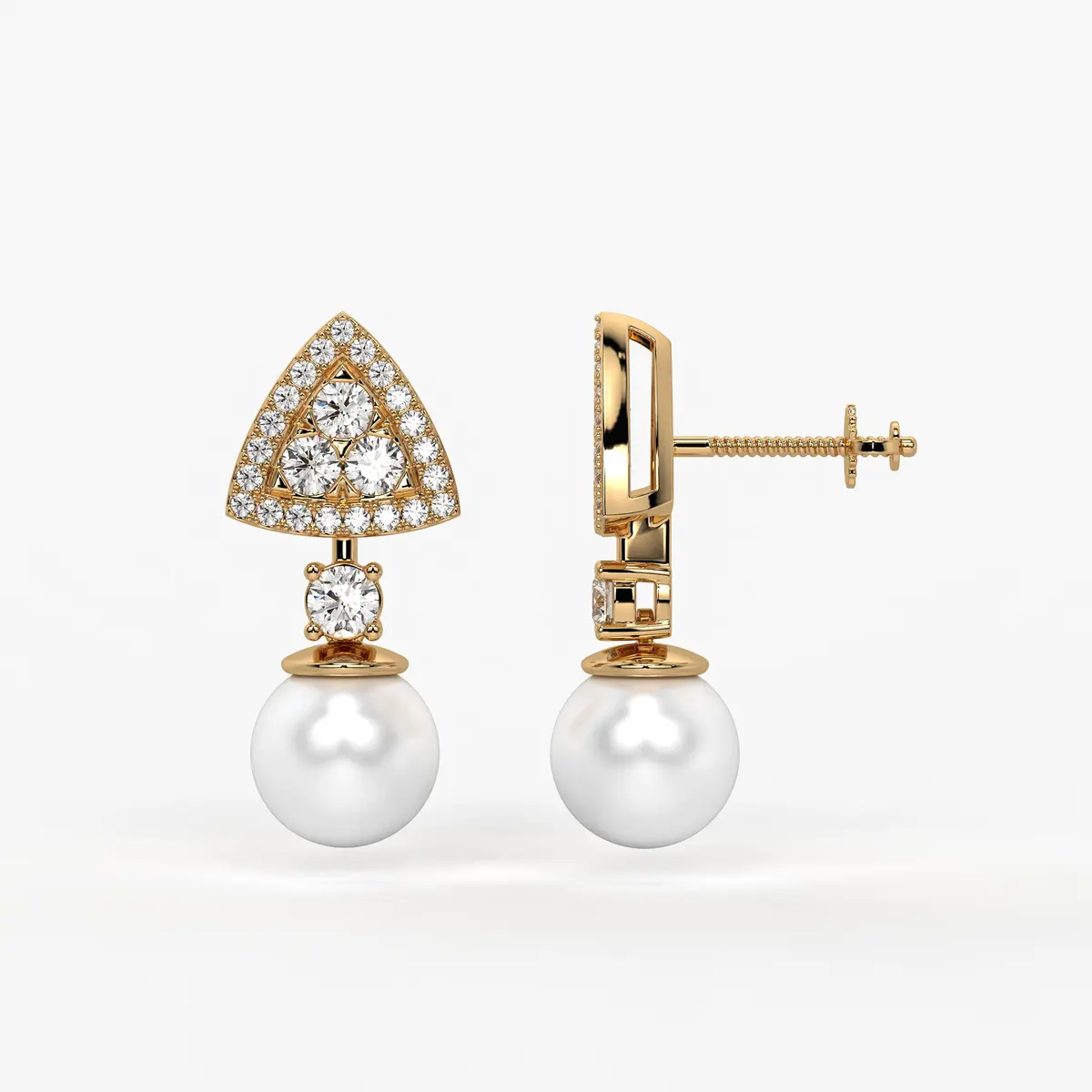 Triangle Halo Pearl Drop Earrings