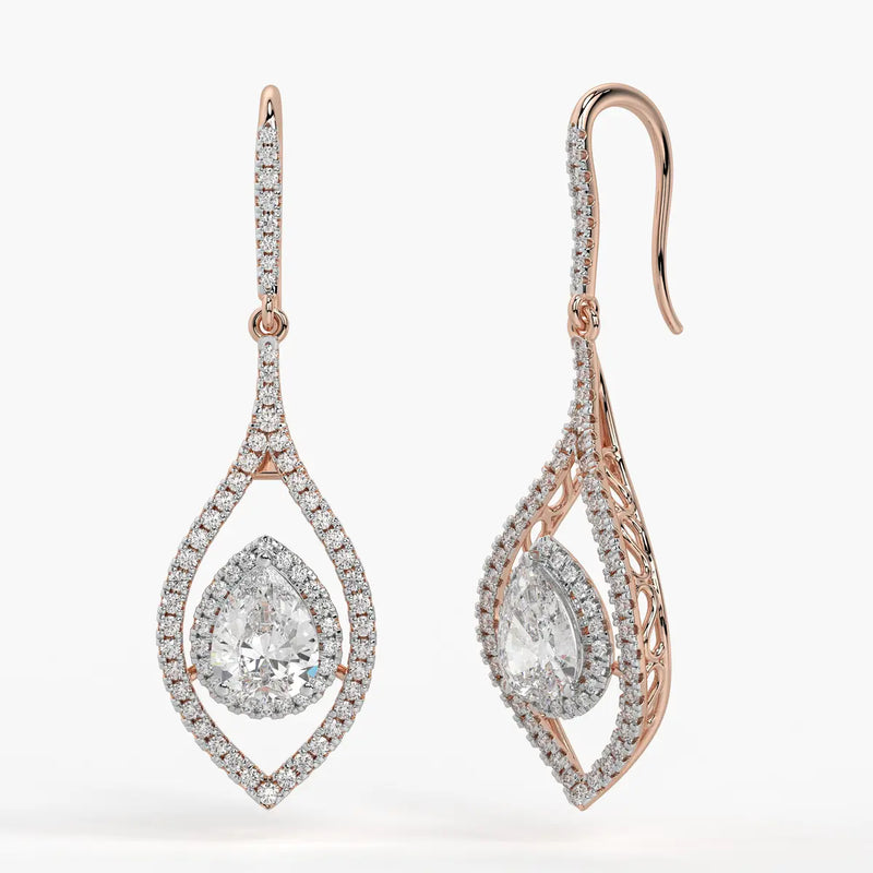 Pear Halo Drop Earrings