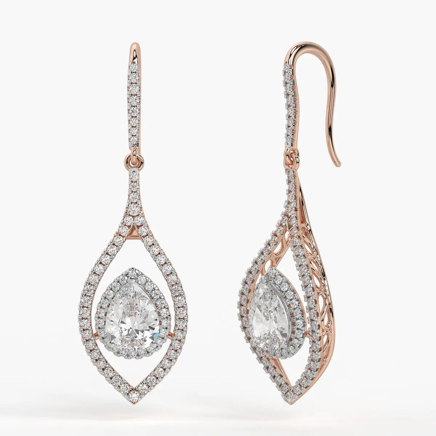 Pear Halo Drop Earrings