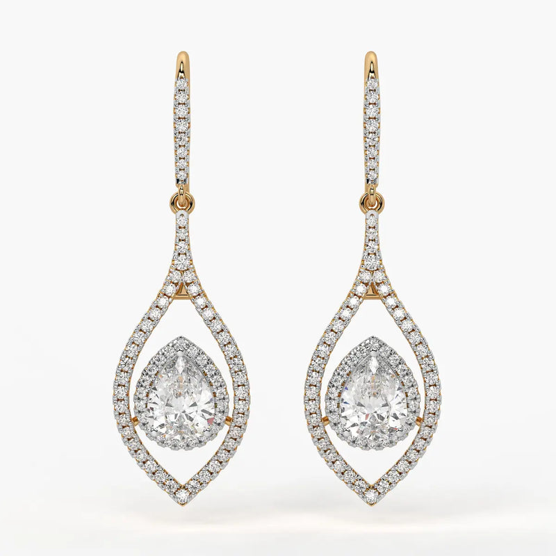 Pear Halo Drop Earrings