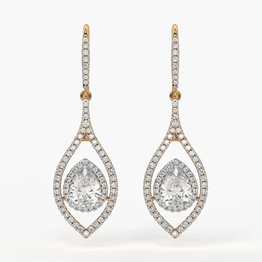Pear Halo Drop Earrings
