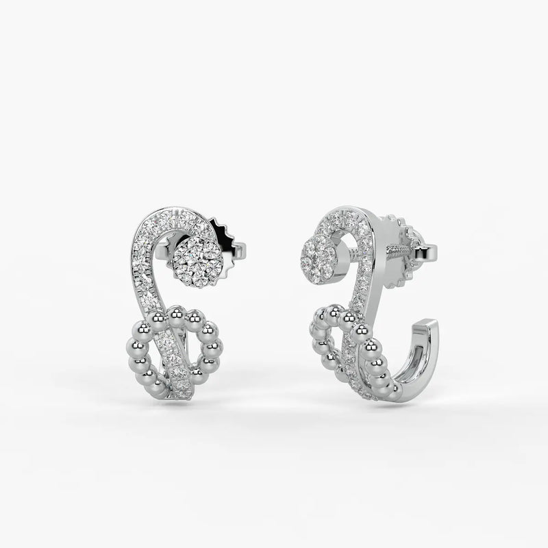 Zivara Beaded Paisley Round Diamond Earrings