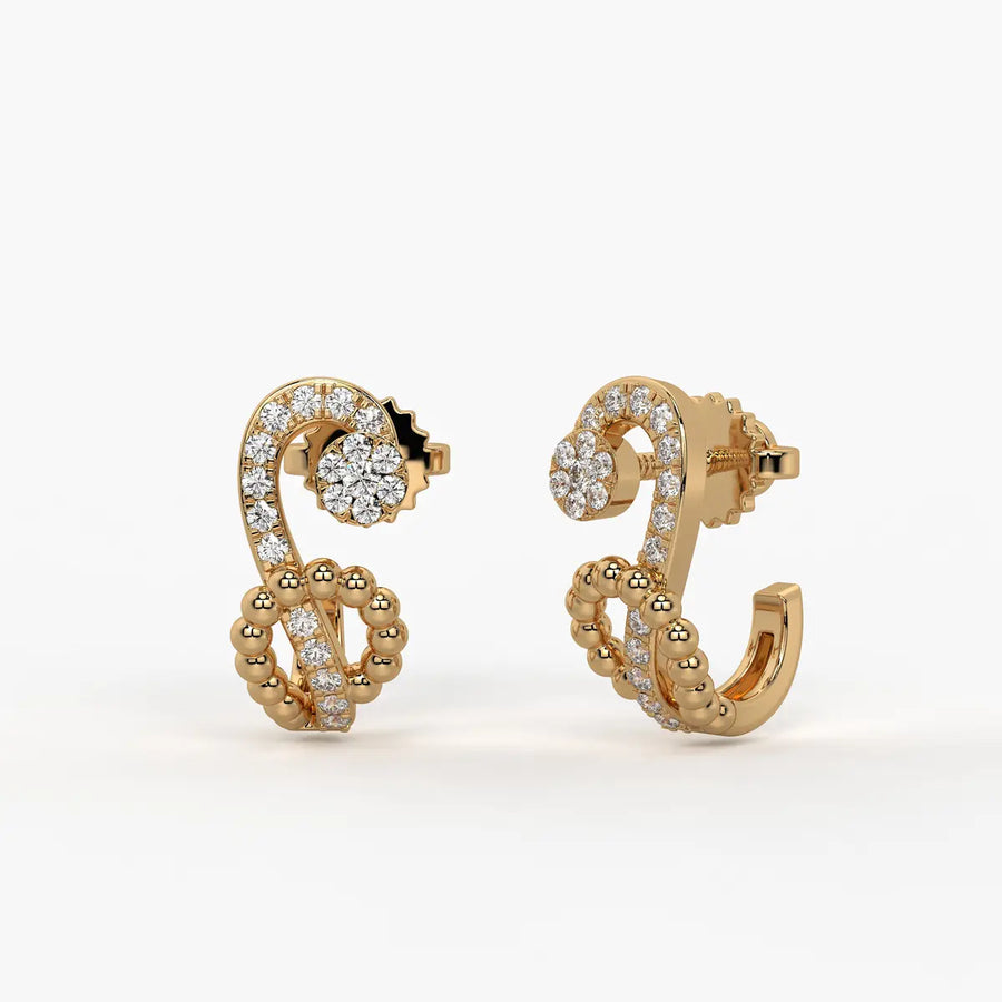 Zivara Beaded Paisley Round Diamond Earrings