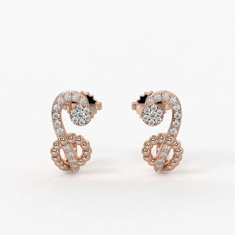 Zivara Beaded Paisley Round Diamond Earrings