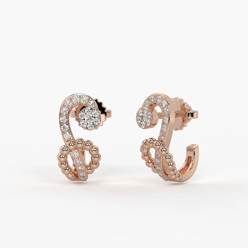 Zivara Beaded Paisley Round Diamond Earrings