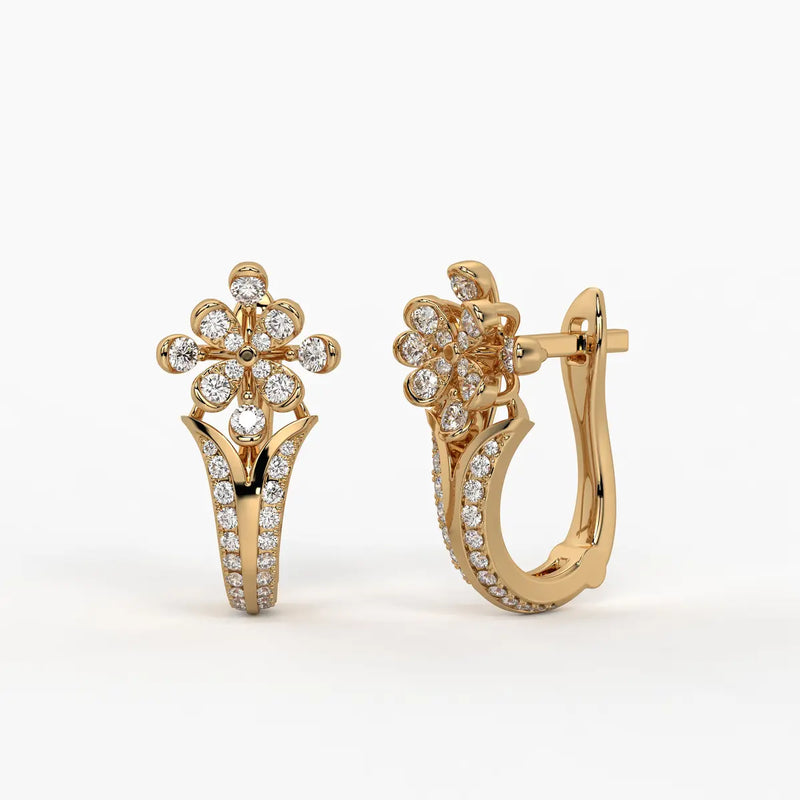 Florisse Round Diamond Bloom Hoop Earrings