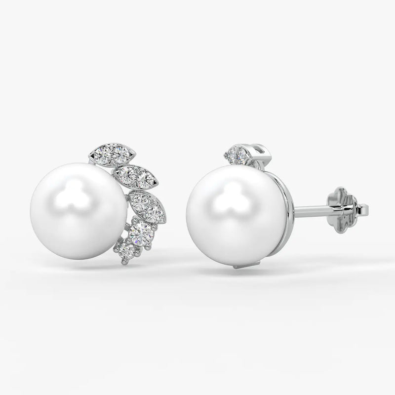 Pearl Leaf Cluster Stud Earrings