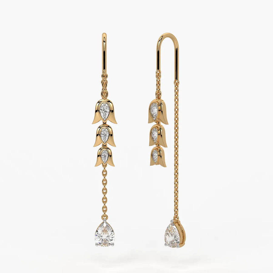 Regal Tulip & Gemstone Tassel Earrings