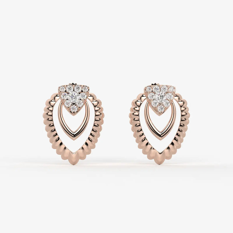 Layered Scallop Heart Stud Earrings