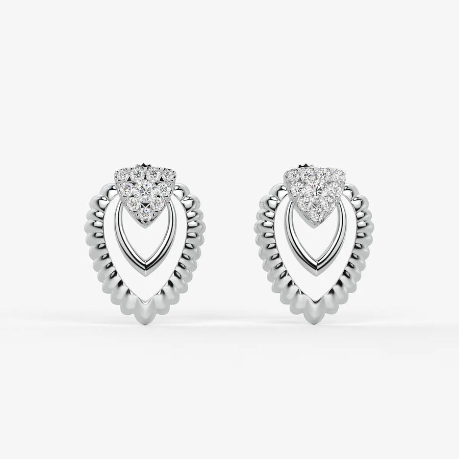 Layered Scallop Heart Stud Earrings