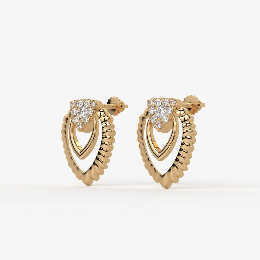Layered Scallop Heart Stud Earrings