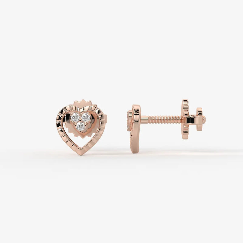 Cupid Crest Round Diamond Heart Stud Earrings