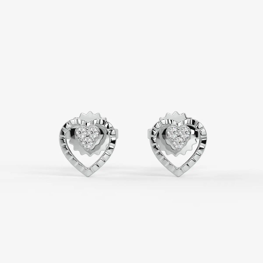 Cupid Crest Round Diamond Heart Stud Earrings