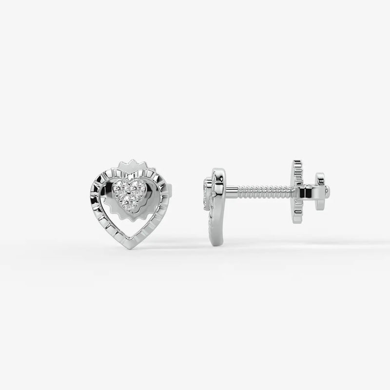 Cupid Crest Round Diamond Heart Stud Earrings