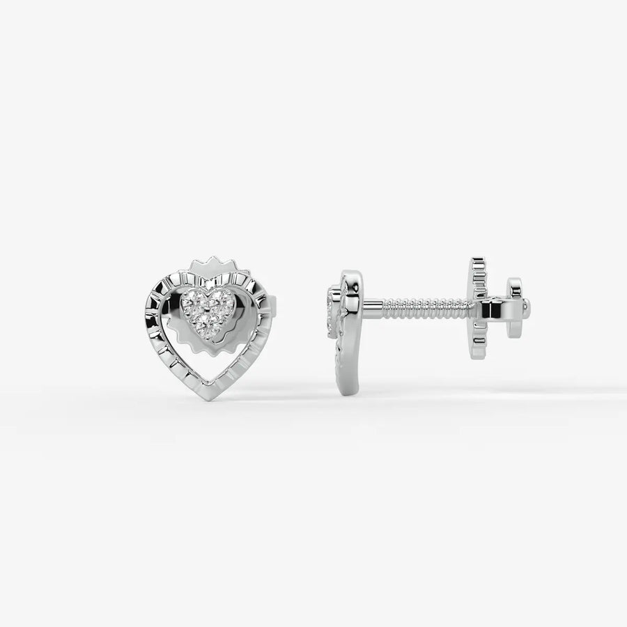 Cupid Crest Round Diamond Heart Stud Earrings