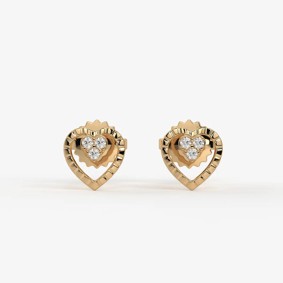 Cupid Crest Round Diamond Heart Stud Earrings