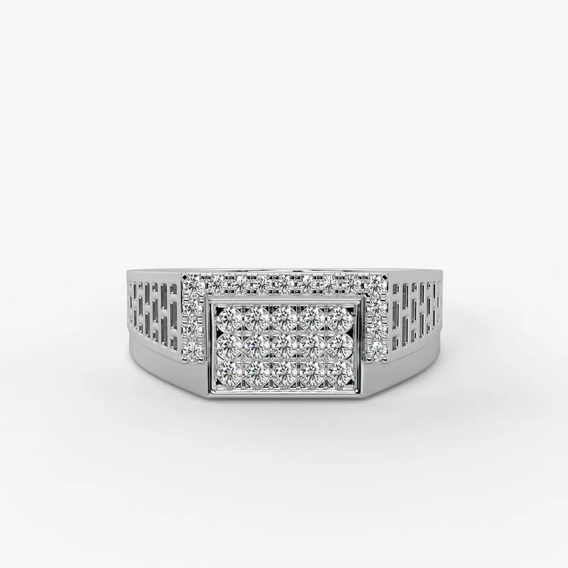 Rectangular Grid Statement Ring for Men