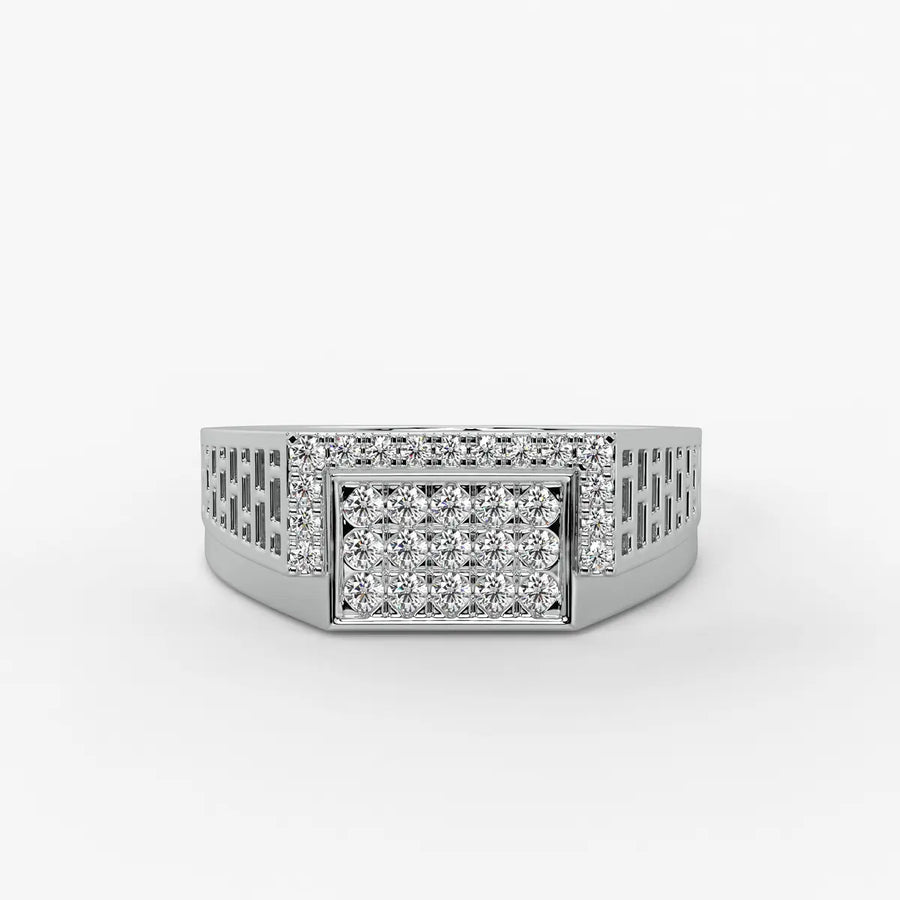 Rectangular Grid Statement Ring for Men