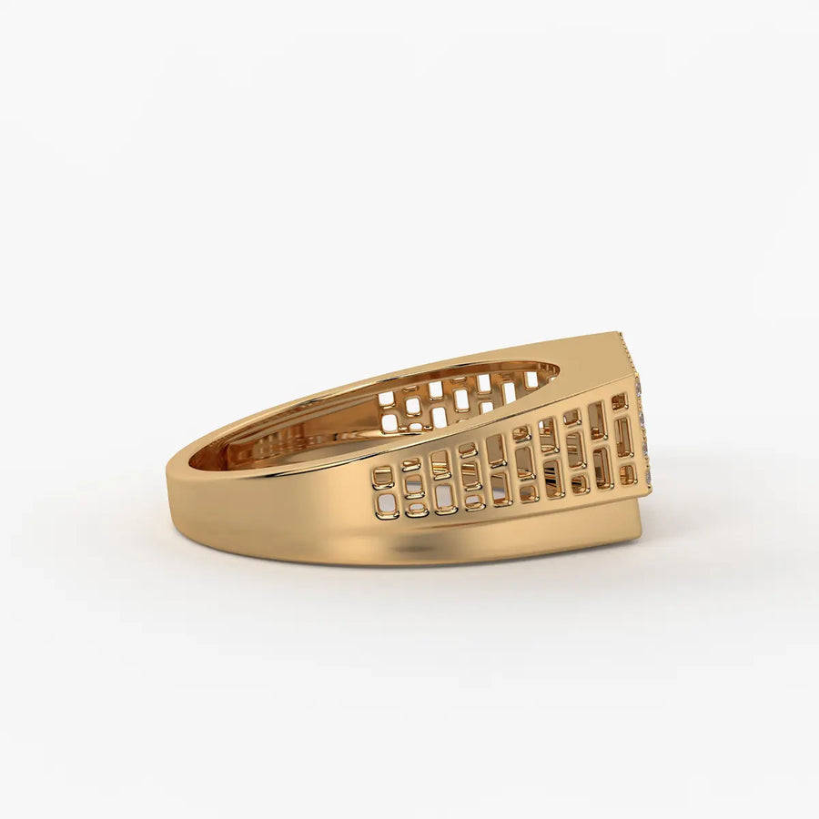 Rectangular Grid Statement Ring for Men