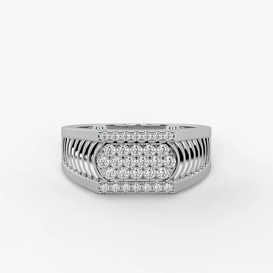 Ribbed Grid Statement Ring for Men