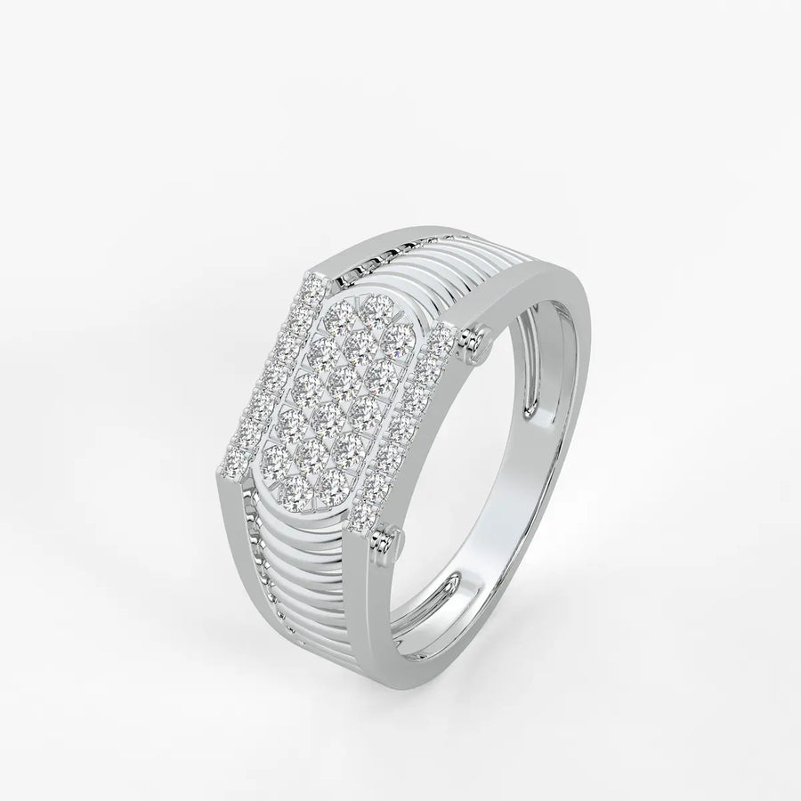Ribbed Grid Statement Ring for Men