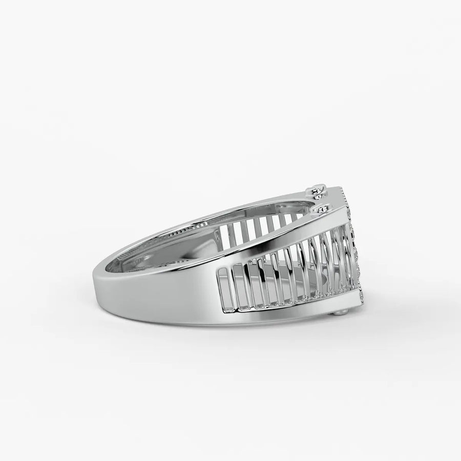 Ribbed Grid Statement Ring for Men