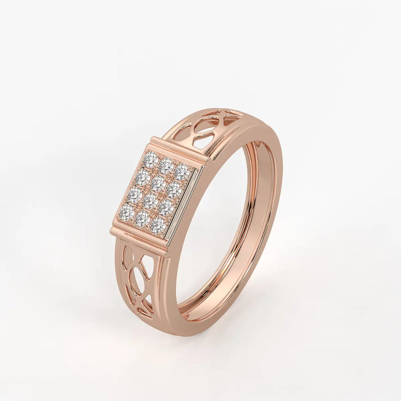 Rectangular Grid Panel Ring for Men