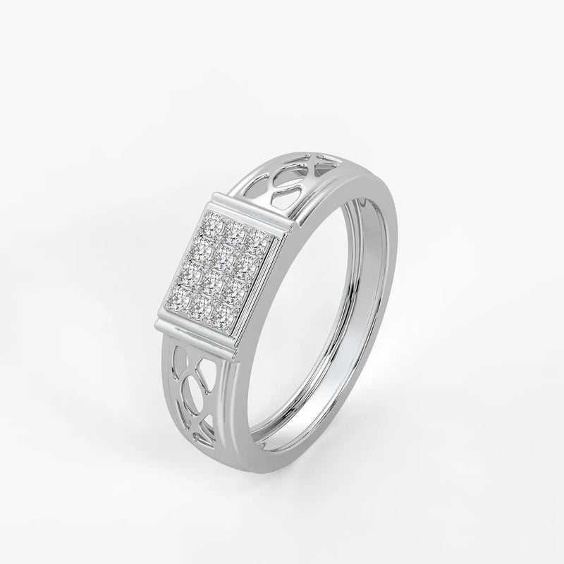 Rectangular Grid Panel Ring for Men