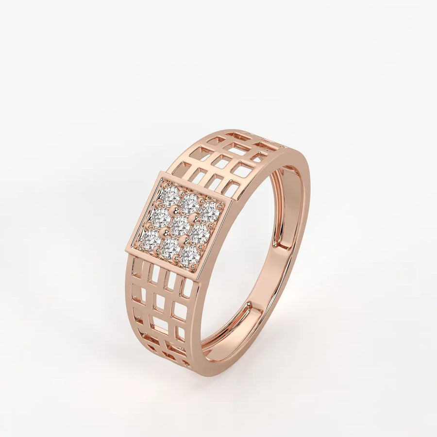 Grid Square Signet Ring for Men