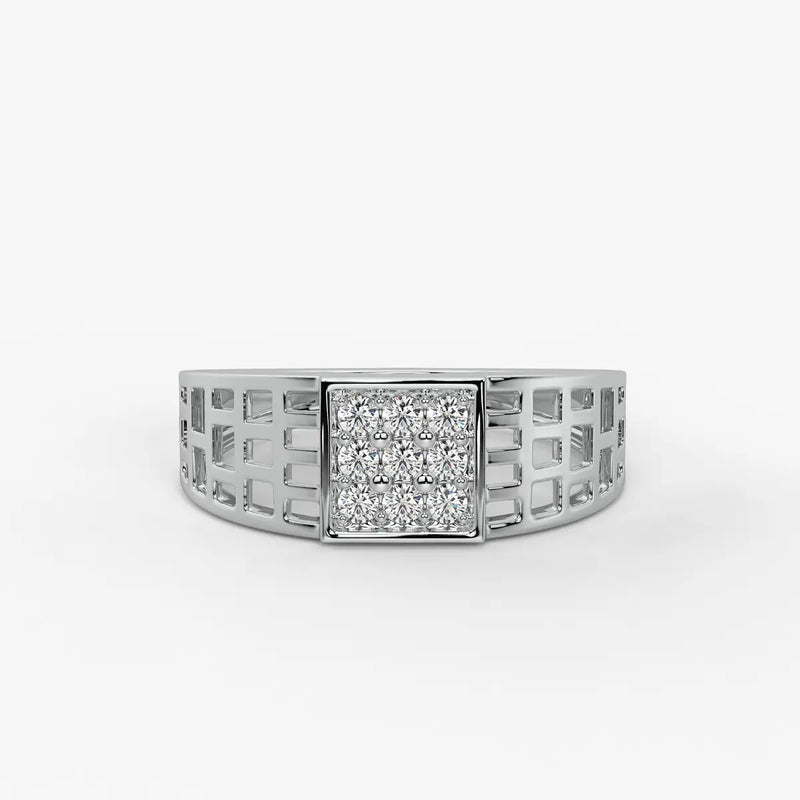 Grid Square Signet Ring for Men