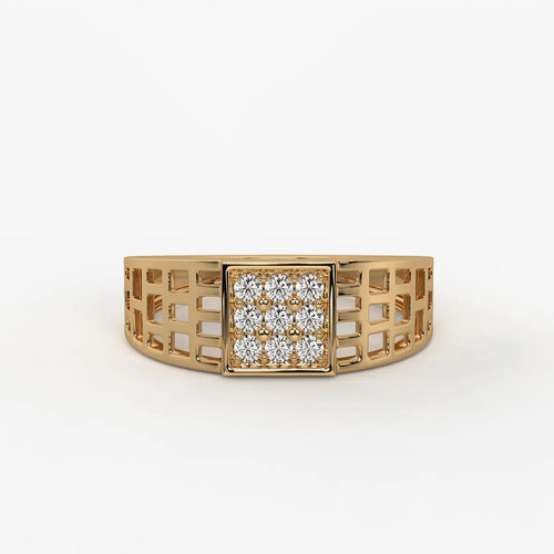 Grid Square Signet Ring for Men