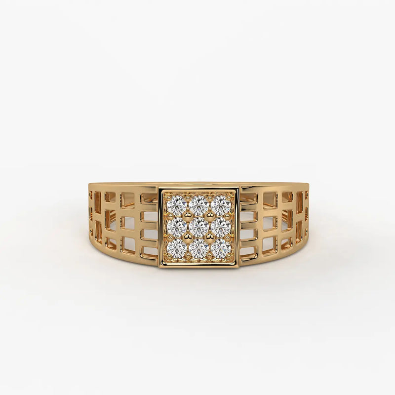 Grid Square Signet Ring for Men