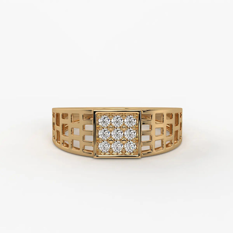 Grid Square Signet Ring for Men