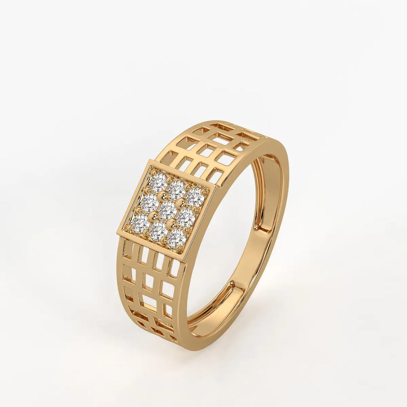 Grid Square Signet Ring for Men