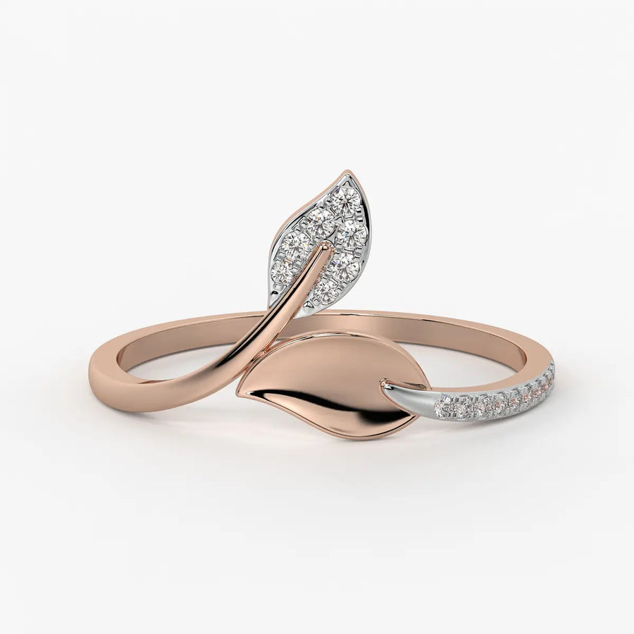 Twin Leaf Accent Ladies Ring